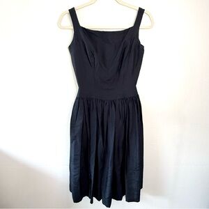 Navy Blue 1950’s Style Silk Hand Made High Neck Sleeveless Midi Dress XS/S